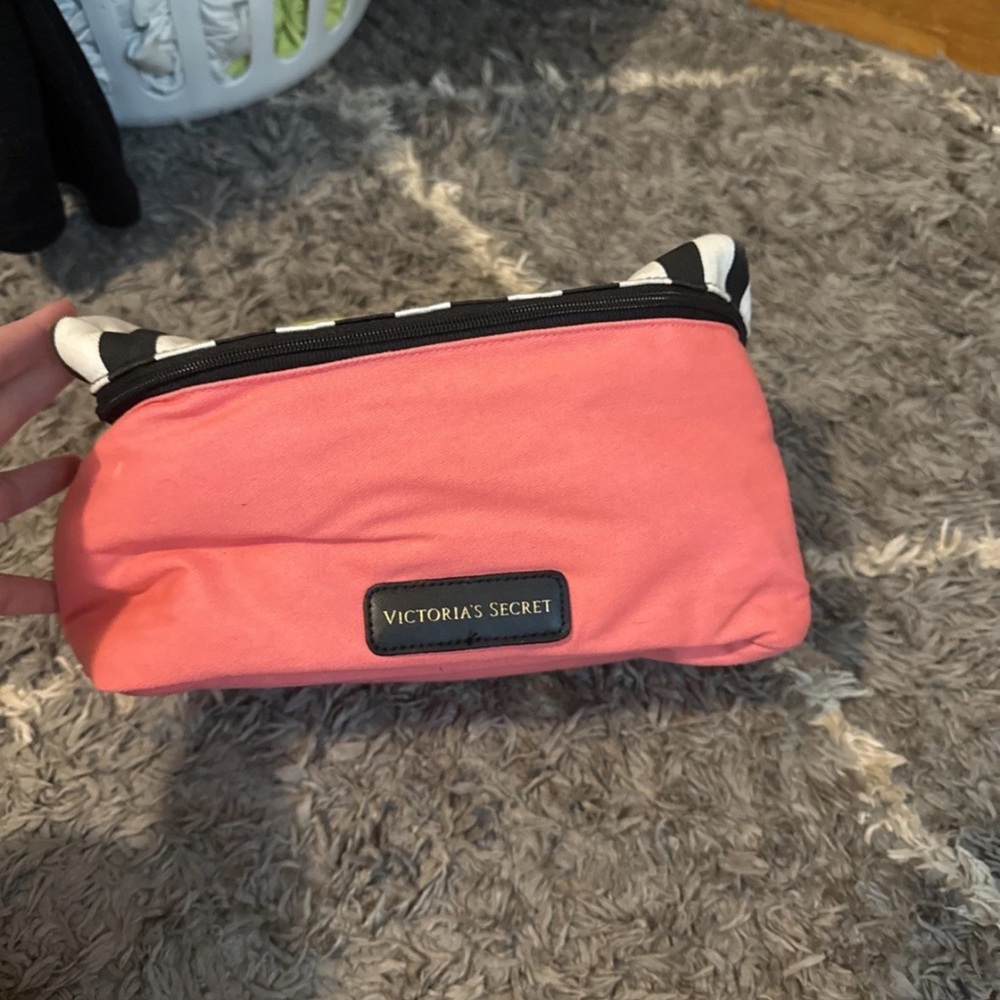 Victoria's Secret Coral and Black Cosmetic/ Undergarment bag